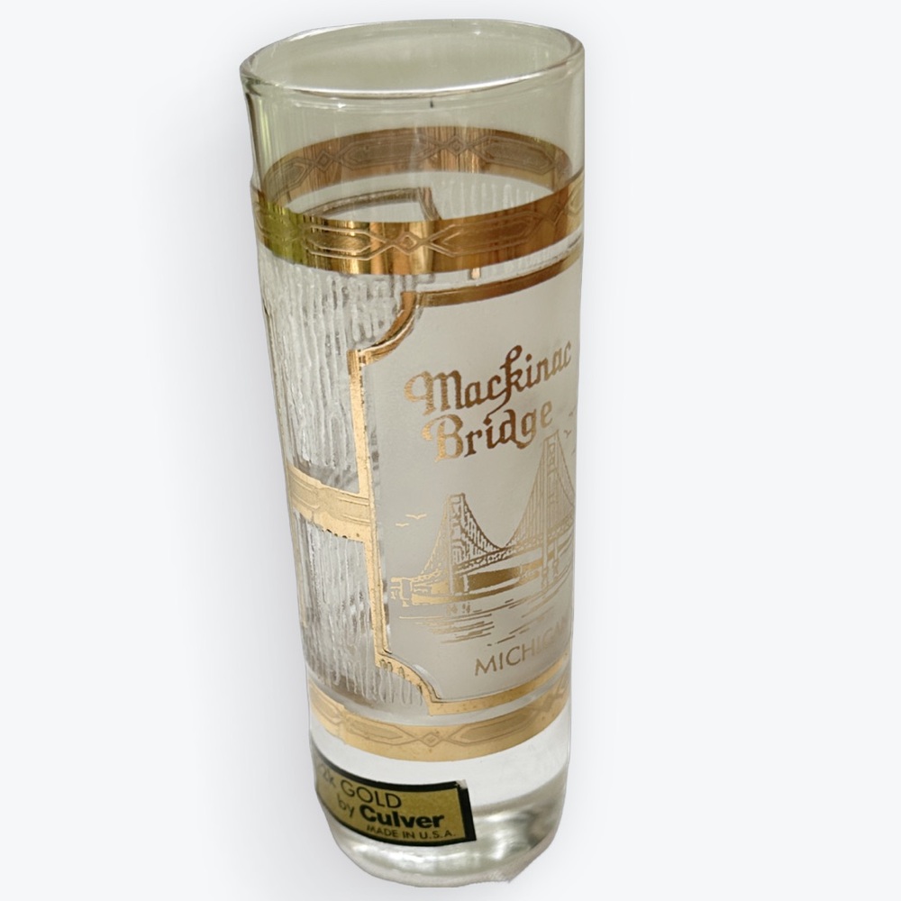 22k Gold Trim Culver Icicles Tall Mackinac Bridge Michigan Souvenir Shot Glass
